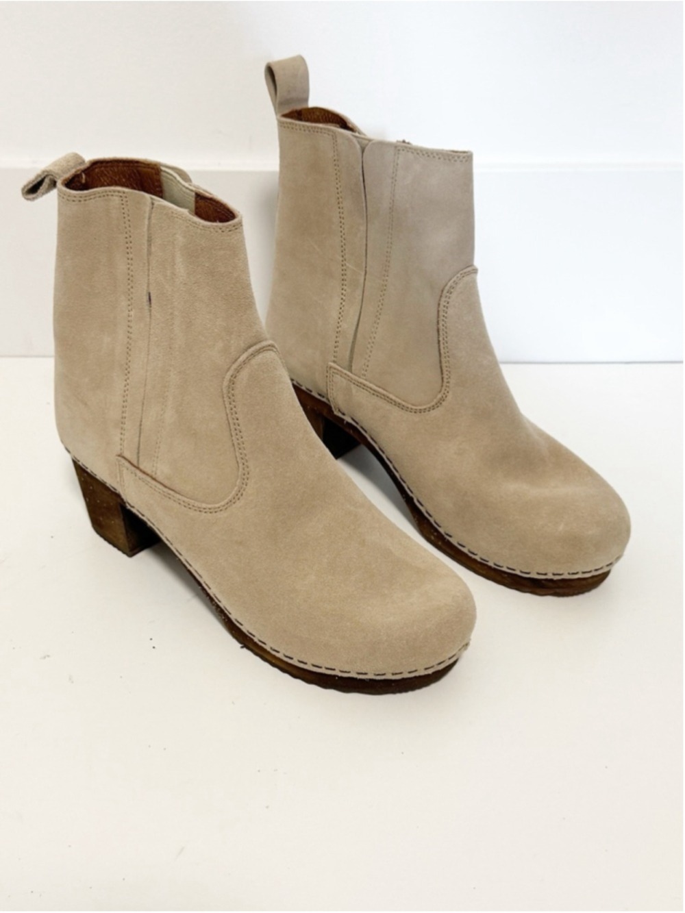 Sanita of Denmark Rina Suede & Wood Heeled Clog Ankle Boots Size 38